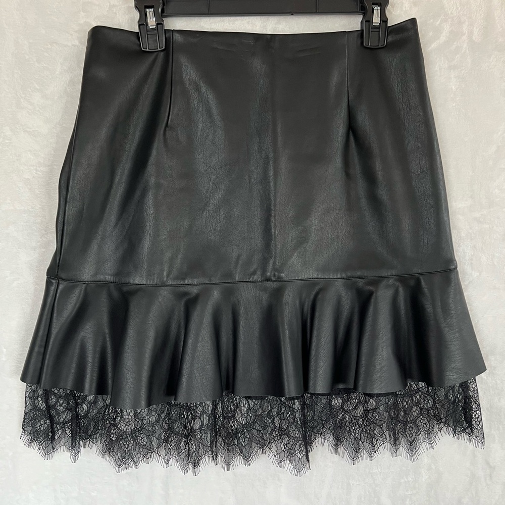 Who What Wear Womens Black Faux Leather Lace Ruffle Trumpet Tulip Ladies Skirt 8